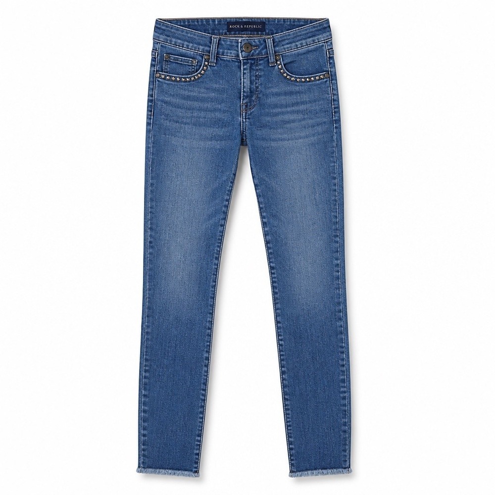 Rock & Republic Studded Slim Jeans Raw Hems Studded Raw Hem Blue Womens 12